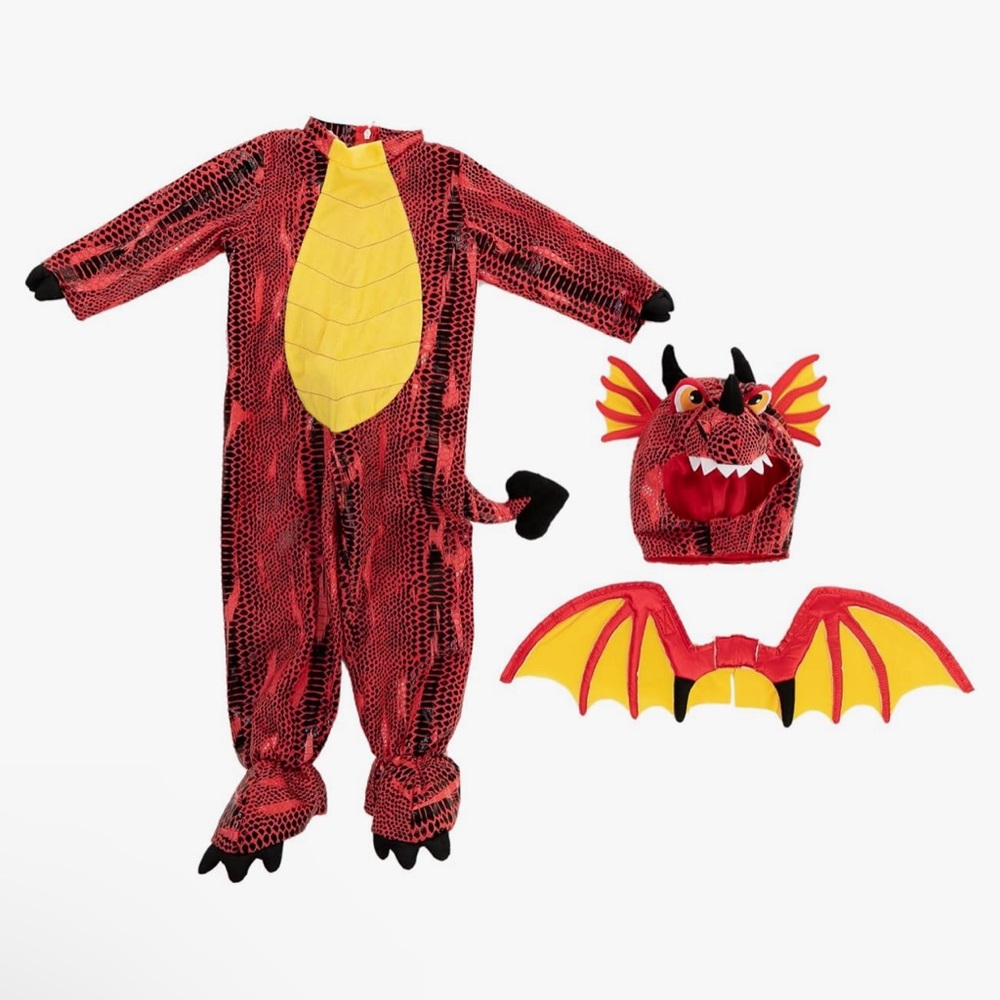 Kids Red Dragon Costume with Yellow Accents - Halloween Dress-Up